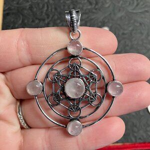 Metratrons Cube Sacred Geometry Rose Quartz Pendant (58 2)